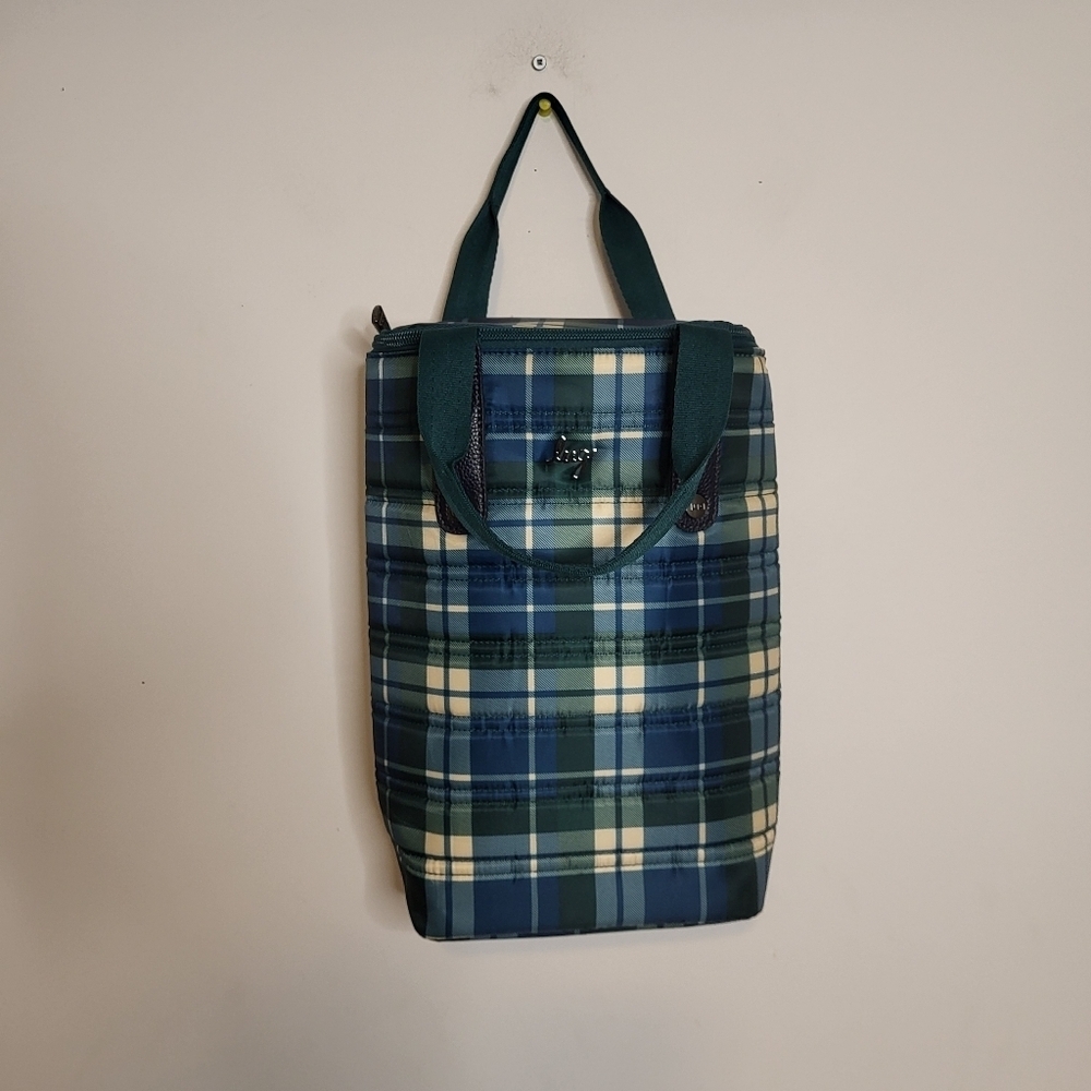 Lug Leather Plaid Handbag Insulated Water Wine Tote Cradle Bag Blue Size Small